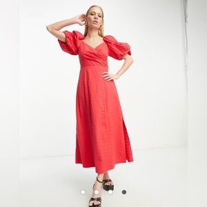 & Other Stories Red Maxi Dress with Puff Sleeves, size M